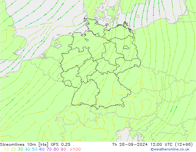 Streamlines 10m GFS 0.25 Th 26.09.2024 12 UTC