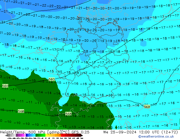 Z500/Rain (+SLP)/Z850 GFS 0.25 śro. 25.09.2024 12 UTC