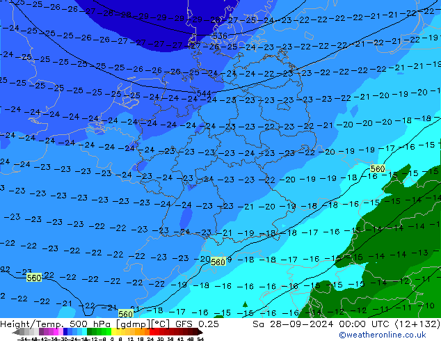 Height/Temp. 500 hPa GFS 0.25 Sa 28.09.2024 00 UTC