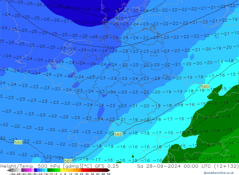 Z500/Rain (+SLP)/Z850 GFS 0.25 Sa 28.09.2024 00 UTC