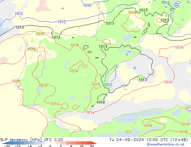 SLP tendency GFS 0.25 Tu 24.09.2024 12 UTC