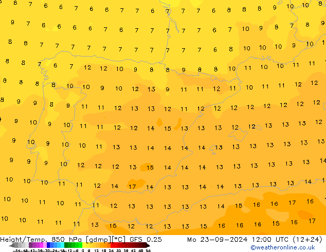 Z500/Yağmur (+YB)/Z850 GFS 0.25 Pzt 23.09.2024 12 UTC