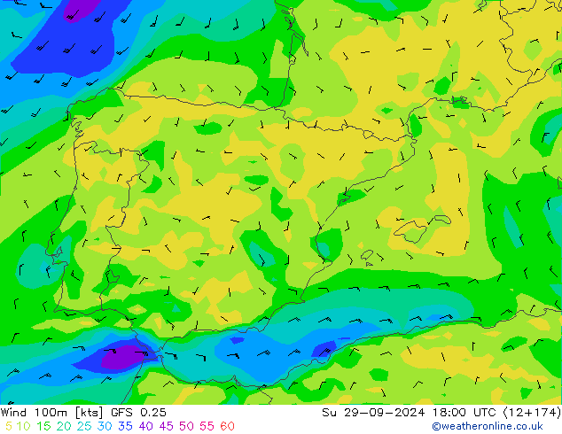 Wind 100m GFS 0.25 Ne 29.09.2024 18 UTC