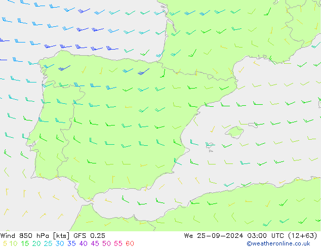 Vento 850 hPa GFS 0.25 mer 25.09.2024 03 UTC