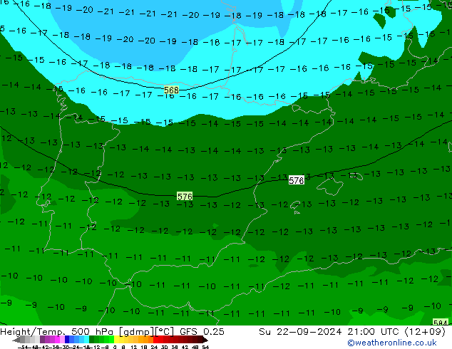 Z500/Rain (+SLP)/Z850 GFS 0.25 nie. 22.09.2024 21 UTC