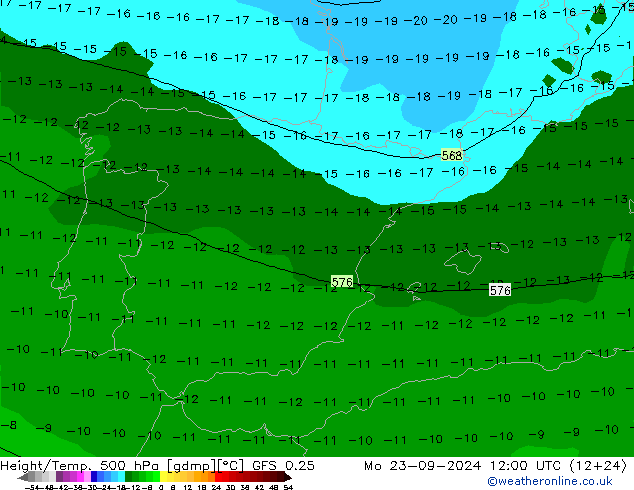 Z500/Rain (+SLP)/Z850 GFS 0.25 Mo 23.09.2024 12 UTC