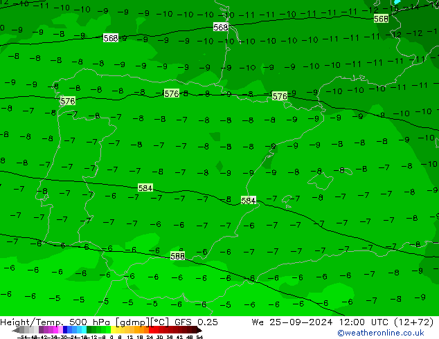 Height/Temp. 500 hPa GFS 0.25 Mi 25.09.2024 12 UTC