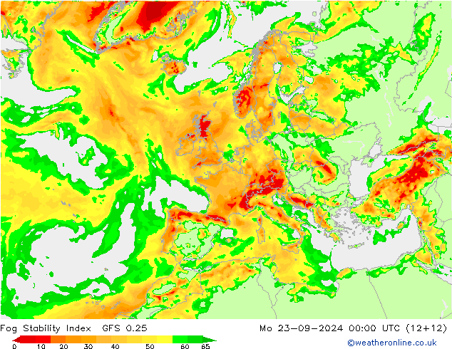 Fog Stability Index GFS 0.25 Pzt 23.09.2024 00 UTC