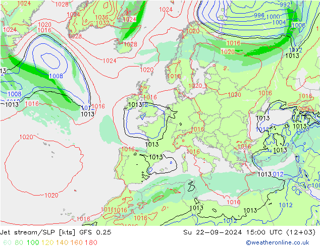 高速氣流/地面气压 GFS 0.25 星期日 22.09.2024 15 UTC