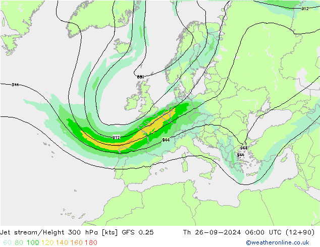 Jet stream/Height 300 hPa GFS 0.25 Th 26.09.2024 06 UTC