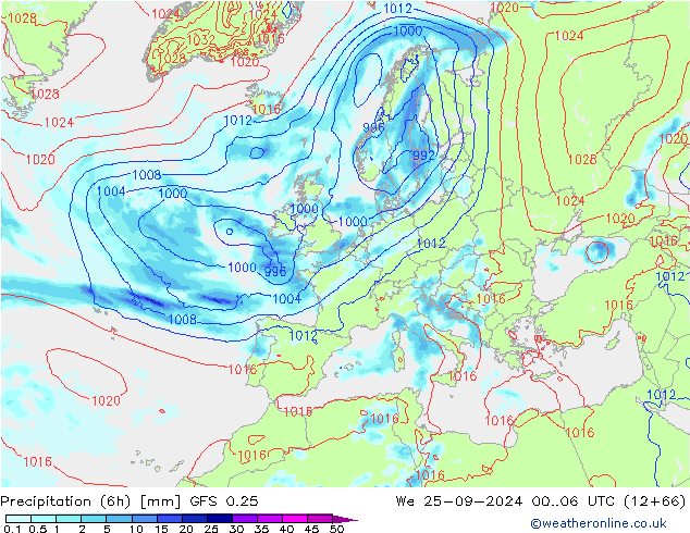 Z500/Rain (+SLP)/Z850 GFS 0.25 Mi 25.09.2024 06 UTC