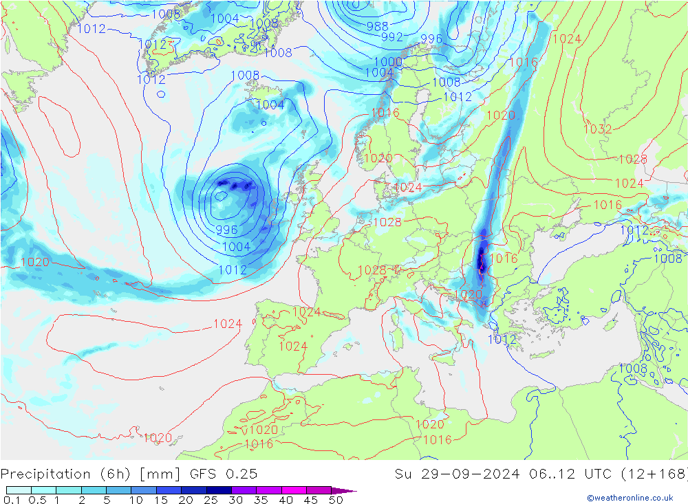 Z500/Rain (+SLP)/Z850 GFS 0.25 dom 29.09.2024 12 UTC