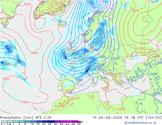 Precipitación GFS 0.25 jue 26.09.2024 18 UTC