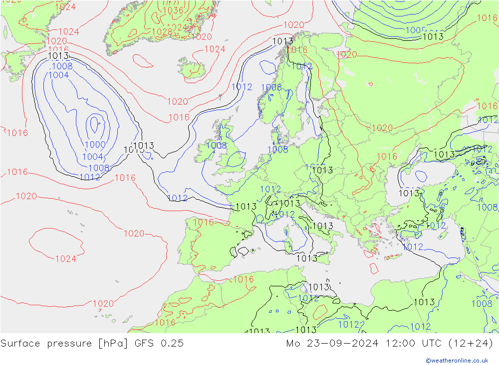 Presión superficial GFS 0.25 lun 23.09.2024 12 UTC