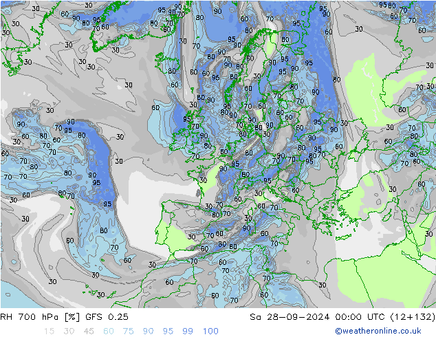 Humedad rel. 700hPa GFS 0.25 sáb 28.09.2024 00 UTC