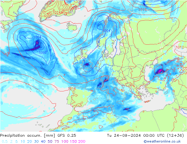 Precipitation accum. GFS 0.25 mar 24.09.2024 00 UTC