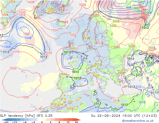 SLP tendency GFS 0.25 Dom 22.09.2024 15 UTC