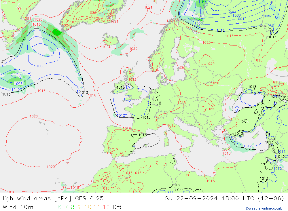 High wind areas GFS 0.25 Su 22.09.2024 18 UTC