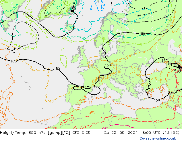 Z500/Rain (+SLP)/Z850 GFS 0.25 星期日 22.09.2024 18 UTC