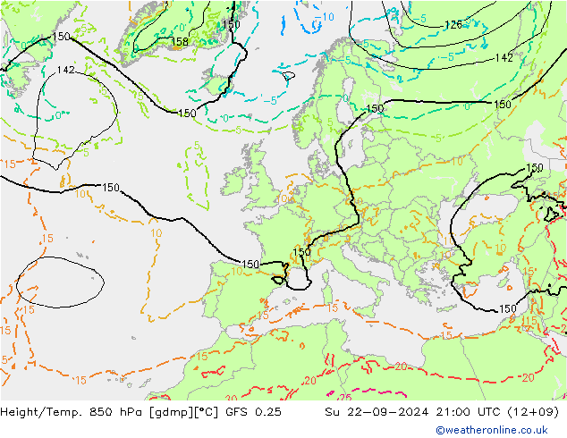 Height/Temp. 850 hPa GFS 0.25 Su 22.09.2024 21 UTC