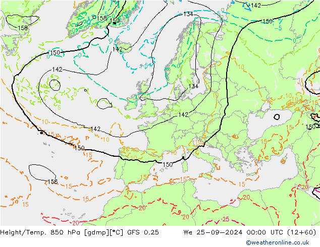 Z500/Rain (+SLP)/Z850 GFS 0.25 Qua 25.09.2024 00 UTC