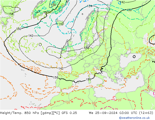 Z500/Rain (+SLP)/Z850 GFS 0.25 We 25.09.2024 03 UTC