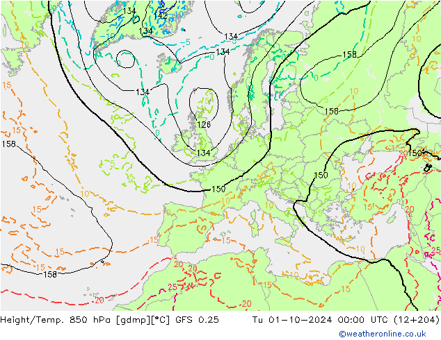 Z500/Rain (+SLP)/Z850 GFS 0.25 Di 01.10.2024 00 UTC