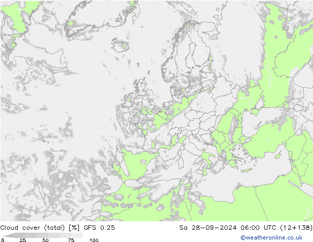 Nubi (totali) GFS 0.25 sab 28.09.2024 06 UTC