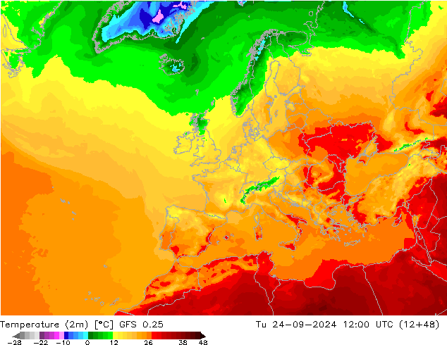 Temperatura (2m) GFS 0.25 mar 24.09.2024 12 UTC