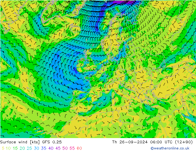 ветер 10 m GFS 0.25 чт 26.09.2024 06 UTC