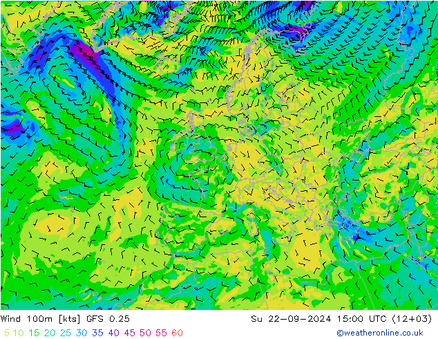 Wind 100m GFS 0.25 So 22.09.2024 15 UTC