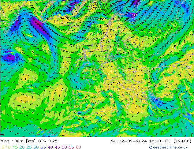 Wind 100m GFS 0.25 zo 22.09.2024 18 UTC