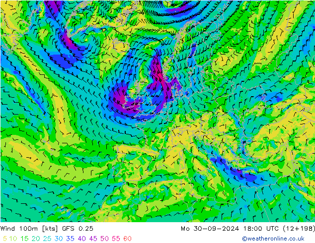 Wind 100m GFS 0.25 Mo 30.09.2024 18 UTC