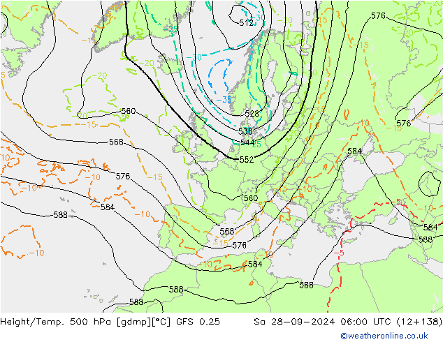 Z500/Rain (+SLP)/Z850 GFS 0.25 sáb 28.09.2024 06 UTC