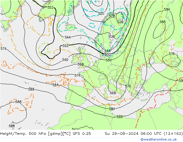 Z500/Rain (+SLP)/Z850 GFS 0.25 dom 29.09.2024 06 UTC