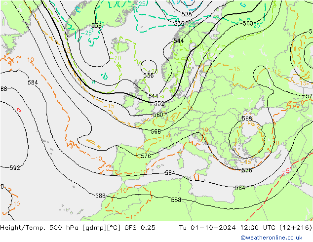 Z500/Rain (+SLP)/Z850 GFS 0.25 mar 01.10.2024 12 UTC