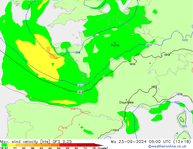 Max. wind velocity GFS 0.25 Mo 23.09.2024 06 UTC