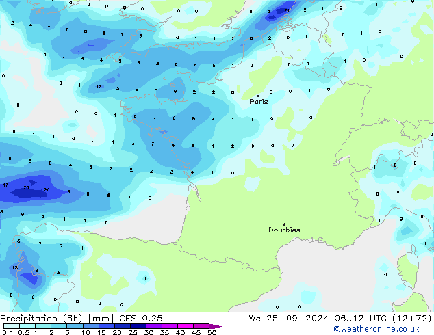 Z500/Rain (+SLP)/Z850 GFS 0.25 mié 25.09.2024 12 UTC