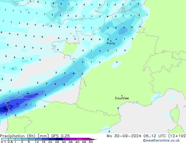 Z500/Rain (+SLP)/Z850 GFS 0.25 Mo 30.09.2024 12 UTC