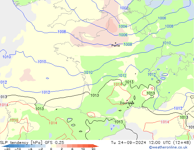 SLP tendency GFS 0.25 Ter 24.09.2024 12 UTC