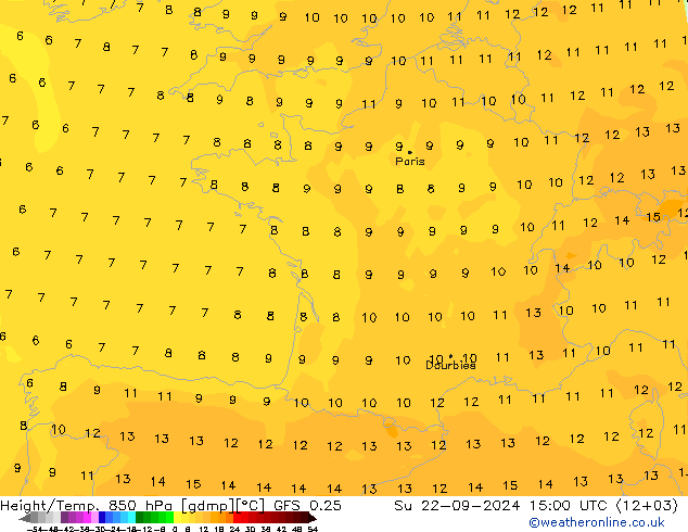 Z500/Yağmur (+YB)/Z850 GFS 0.25 Paz 22.09.2024 15 UTC