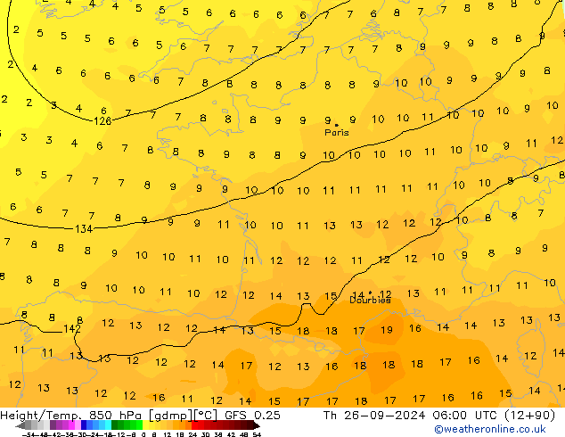 Z500/Rain (+SLP)/Z850 GFS 0.25 Čt 26.09.2024 06 UTC