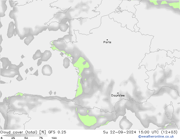 Bewolking (Totaal) GFS 0.25 zo 22.09.2024 15 UTC