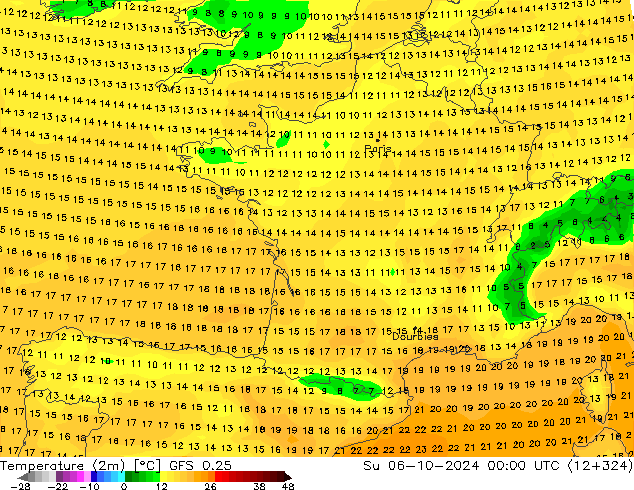 Temperature (2m) GFS 0.25 Su 06.10.2024 00 UTC