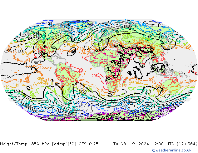 Z500/Rain (+SLP)/Z850 GFS 0.25 Di 08.10.2024 12 UTC