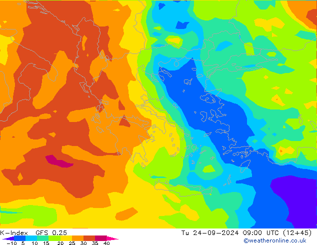 K-Index GFS 0.25 Út 24.09.2024 09 UTC