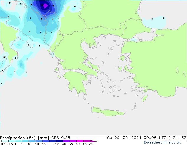 Precipitación (6h) GFS 0.25 dom 29.09.2024 06 UTC