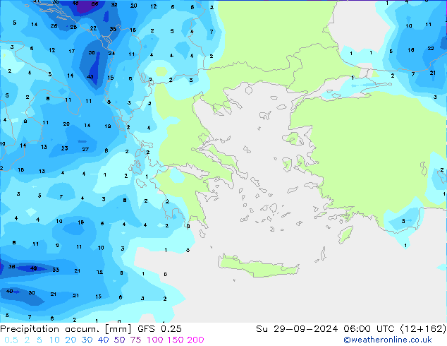 Precipitación acum. GFS 0.25 dom 29.09.2024 06 UTC