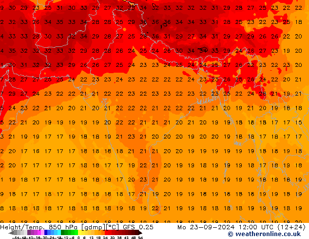 Z500/Rain (+SLP)/Z850 GFS 0.25 lun 23.09.2024 12 UTC