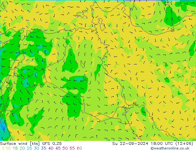 wiatr 10 m GFS 0.25 nie. 22.09.2024 18 UTC